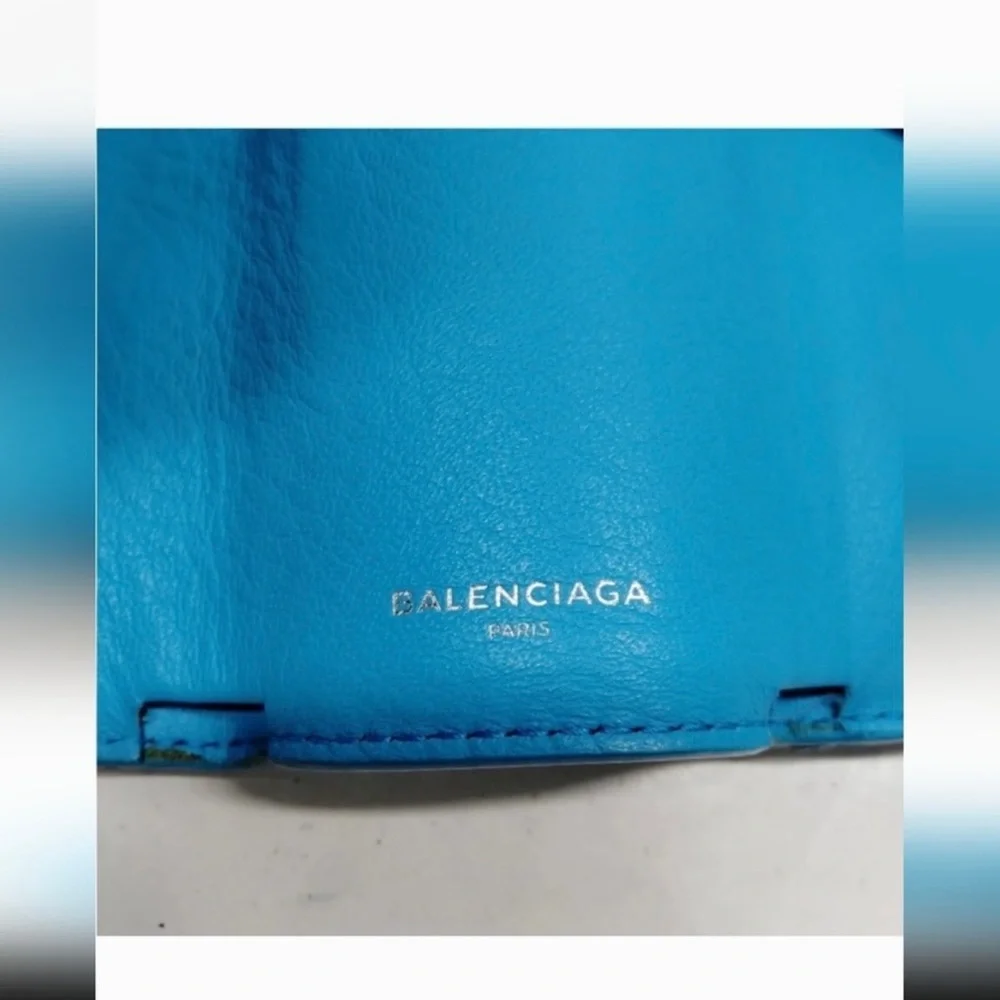 BALENCIAGA Rare Blue Azure Italian Leather Wallet - Picture 7 of 7